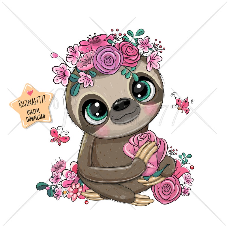 Cute Sloth PNG Digital Download Clipart Cartoon Graphics | Etsy