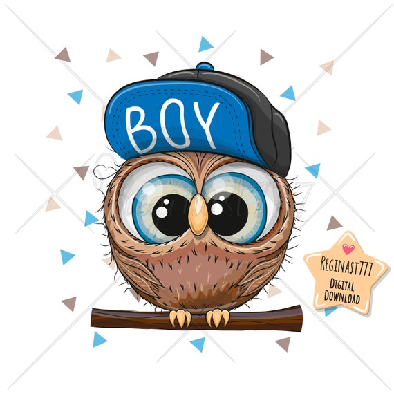 Cute Owl Boy PNG Children Printables Baby Boy Shower Adorable Graphics Scrapbooking Nursery Print Digital Download Clipart