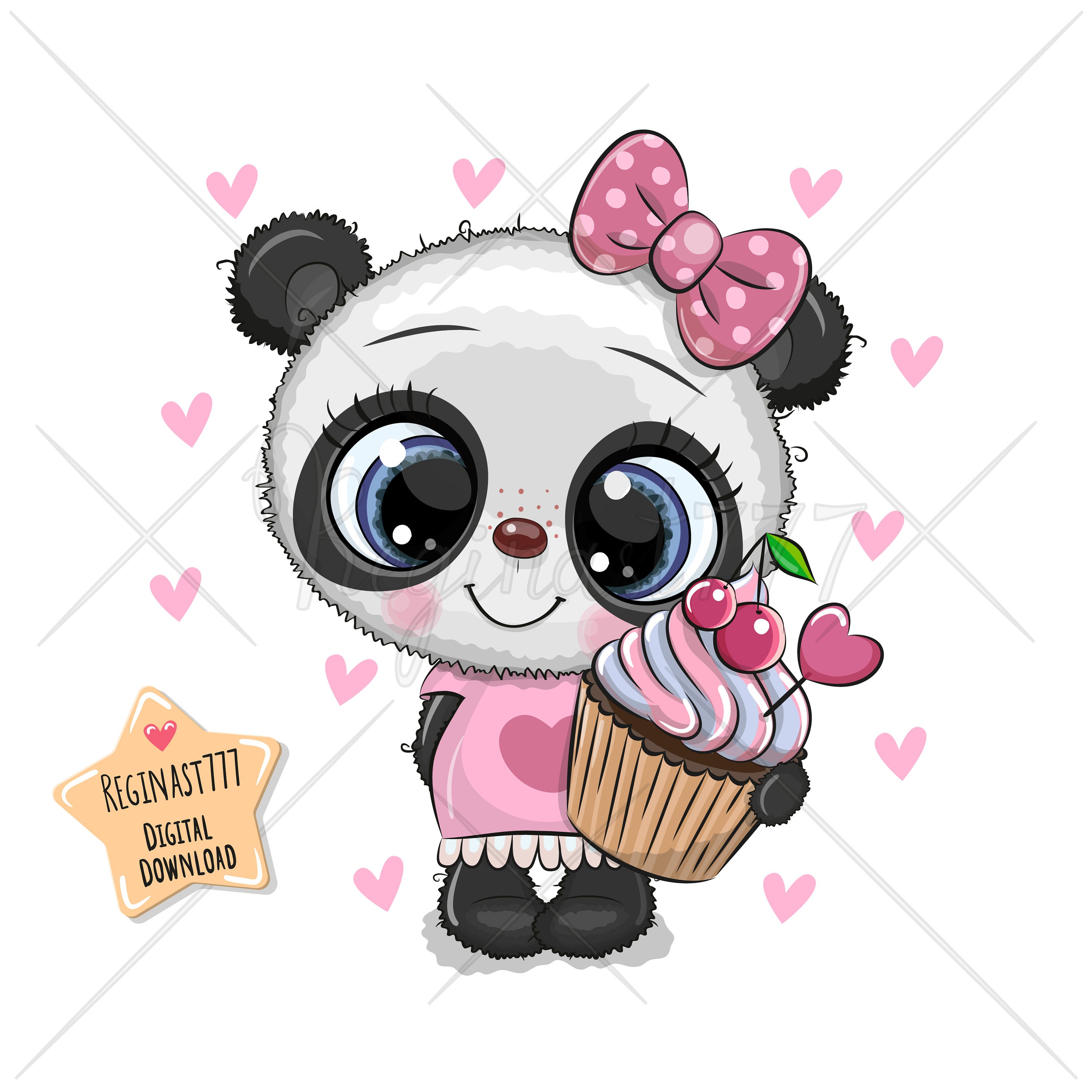 Cute Panda Girl PNG Cupcake Digital Download Clipart Etsy
