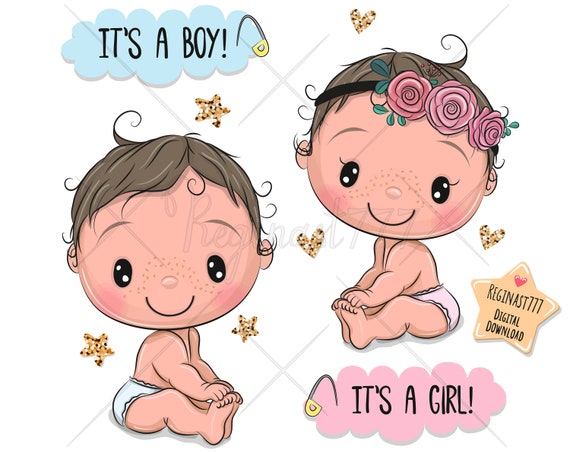 Cute Cartoon Baby Clipart Png Baby Clip Art Girl Boy Etsy