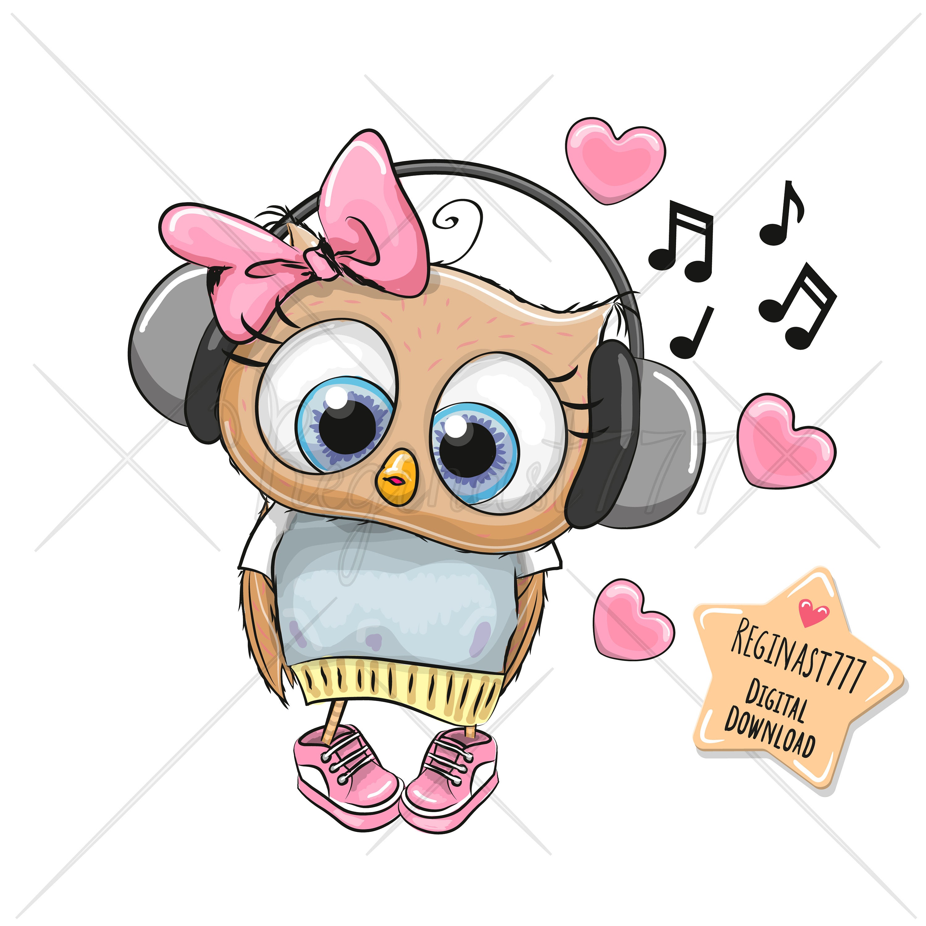 Owl Clipart Png Sublimation Design Music Hearts Clip Art Boy Etsy
