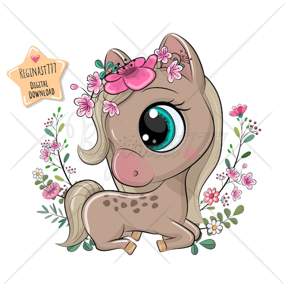 Cute Horse Png Digital Download Clipart Pony Flowers Children Etsy