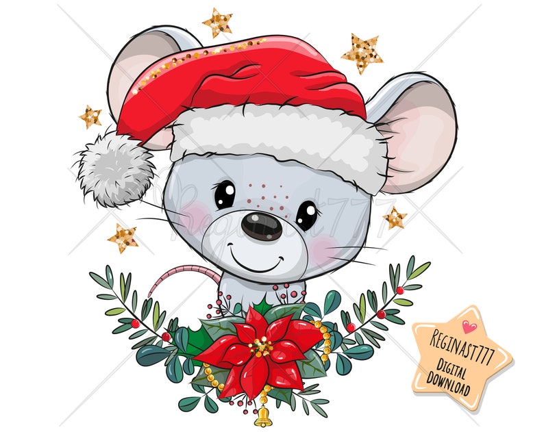 Lindo ratón de Navidad PNG Descarga digital Imágenes | Etsy