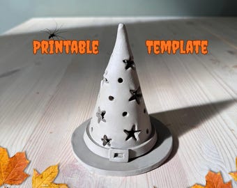 Witch Hat Candle Holder Pottery Template, Halloween Decor (PDF Pattern), Beginner Pottery