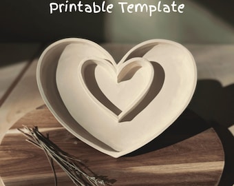 Heart Chips and Dip Bowl Pottery Template, Slab Building (Digital Download)