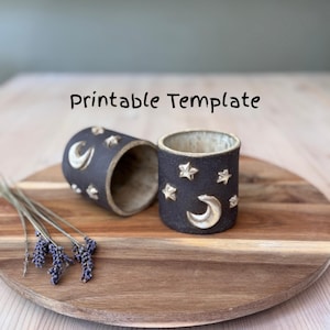 Pottery Slab Mug Template, Night Sky Moon and Stars Mug PDF Pattern