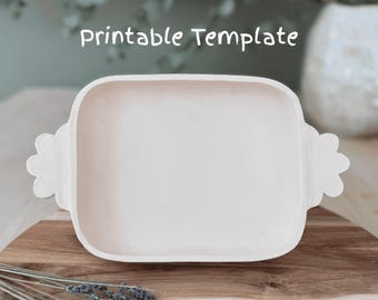 Slab Building Template, Pottery Bread Pan with Flower Handles (PDF Pattern)