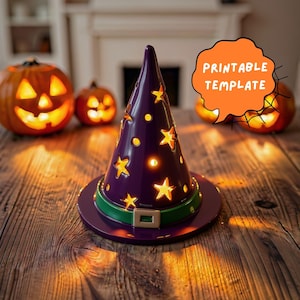 Plantilla de cerámica para portavelas con forma de sombrero de bruja, decoración de Halloween (patrón en PDF), cerámica para principiantes