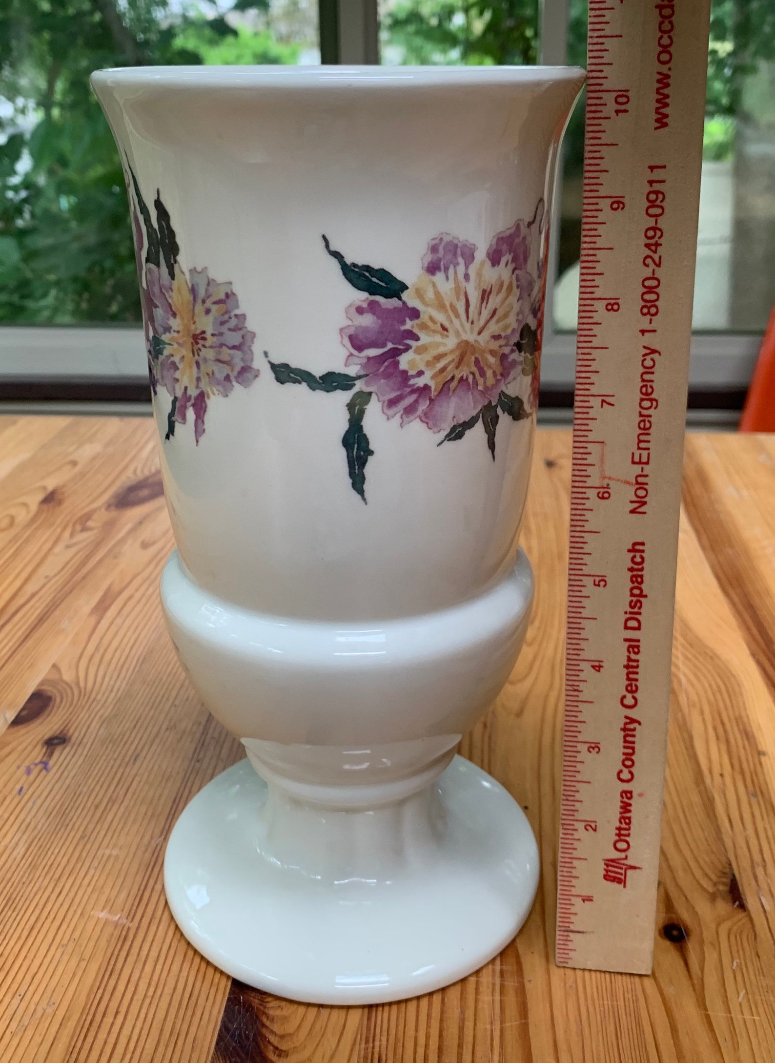 Vintage FTD Ceramic Cream With Floral Design Pedestal Vase Etsy