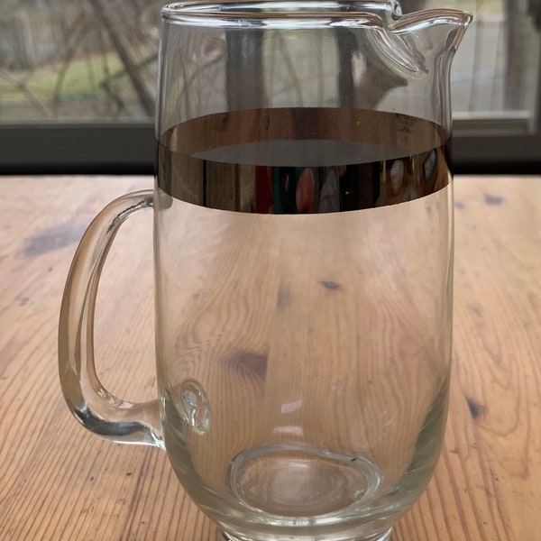 Vintage Libbey Cocktail Pitcher With Silver Band MCM