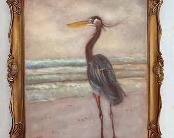 Blue Heron Beach Original Oil Painting 8"x10"