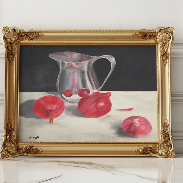 Red Onions Vintage Style Pitcher Vase Painting, Oil Painting Art Print by J. Cagle