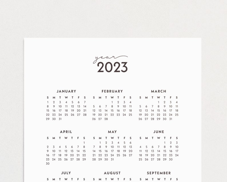 2023 Year at a Glance Calendar A4 A5 US Letter Half US | Etsy