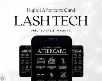 Textable Business Card Lash Tech Template Canva Beauty Salon Branding Eyelash Extension After Care Card Black and White Digital Download