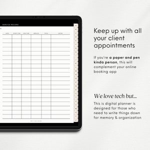 Mockup of iPad showing page from Digital Planner for iPad with service notes