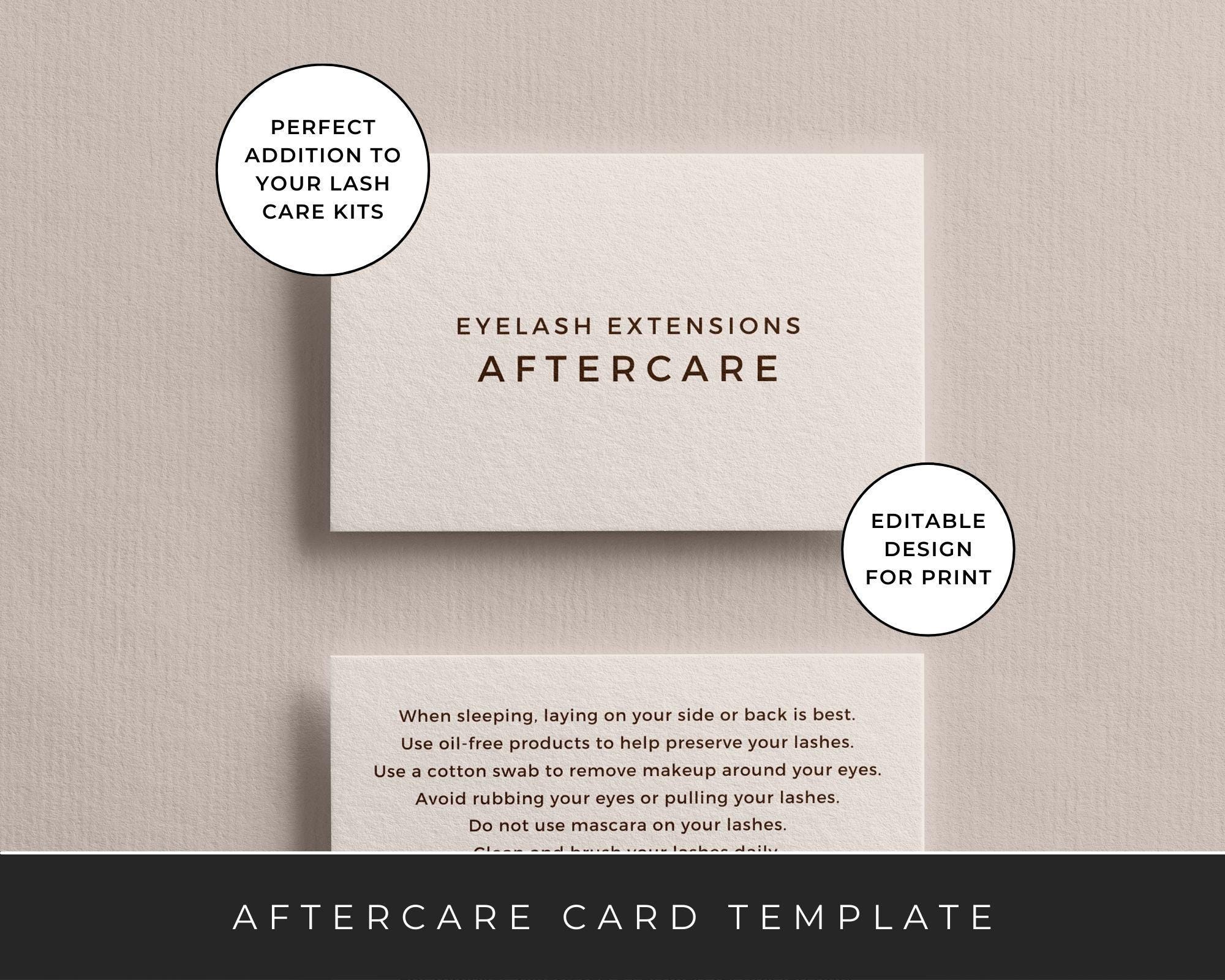 Eyelash Extension After Care Card Editable Canva Lash Tech Template for Lash Business Card Minimalist Lash Aftercare Card Designs