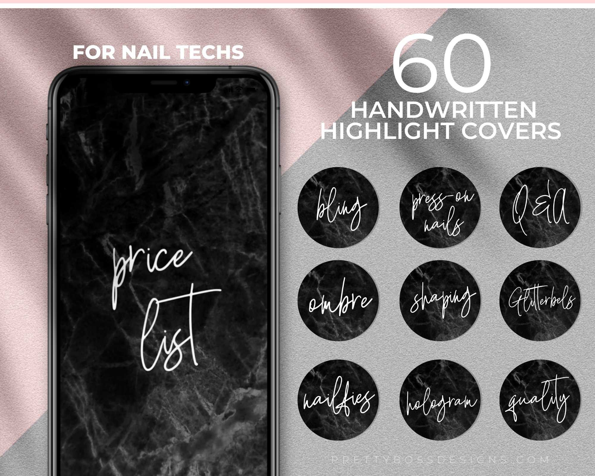 Nail Salon Icons Nail Artist Business Instagram Highlight Covers Nail Highlights Black White Digital Download