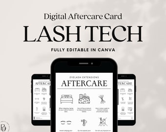 Digital Lash Care Instructions Template for Textable Business Card Lash Tech Aftercare Cards Template Beauty Salon Editable Canva Designs