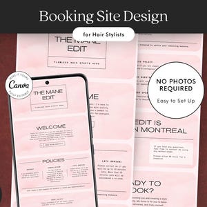 Site de réservation Square Modèle de programmation Pink Acuity Bannière du site Web du coiffeur Politiques du salon Canva pour la prise de rendez-vous Conception sans photos