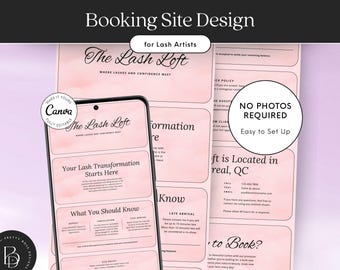 Pink Lash Extension Booking Website Template, Canva Banners (No Photos)