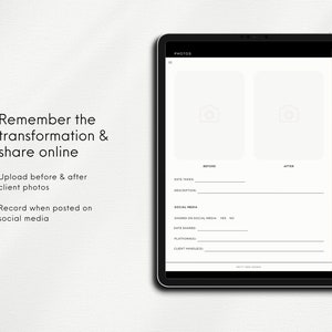 Mockup of iPad showing page from  Client Record Book for eyelash extensions