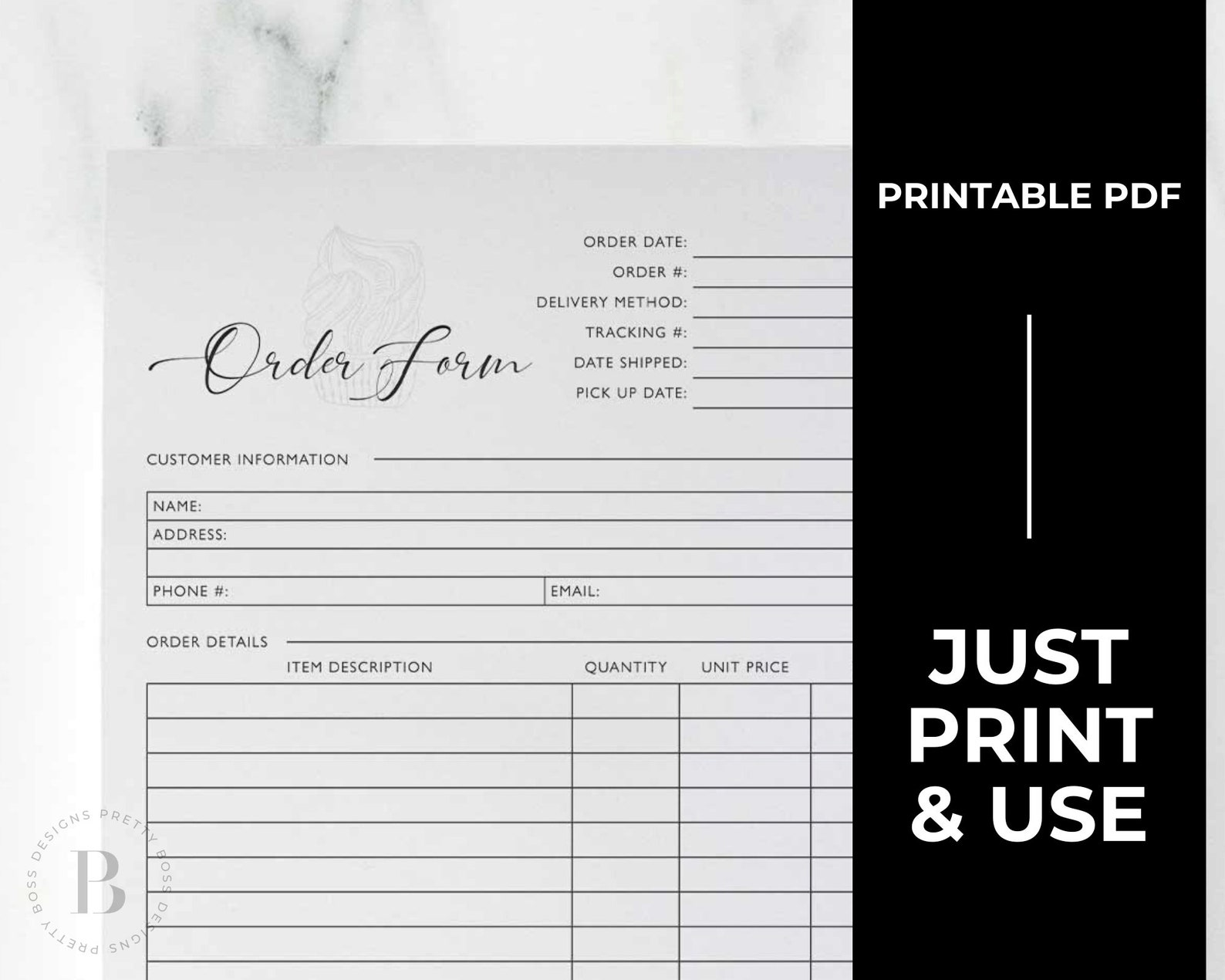 Cupcake Order Form Printable Bakery Order Form Template Etsy Canada