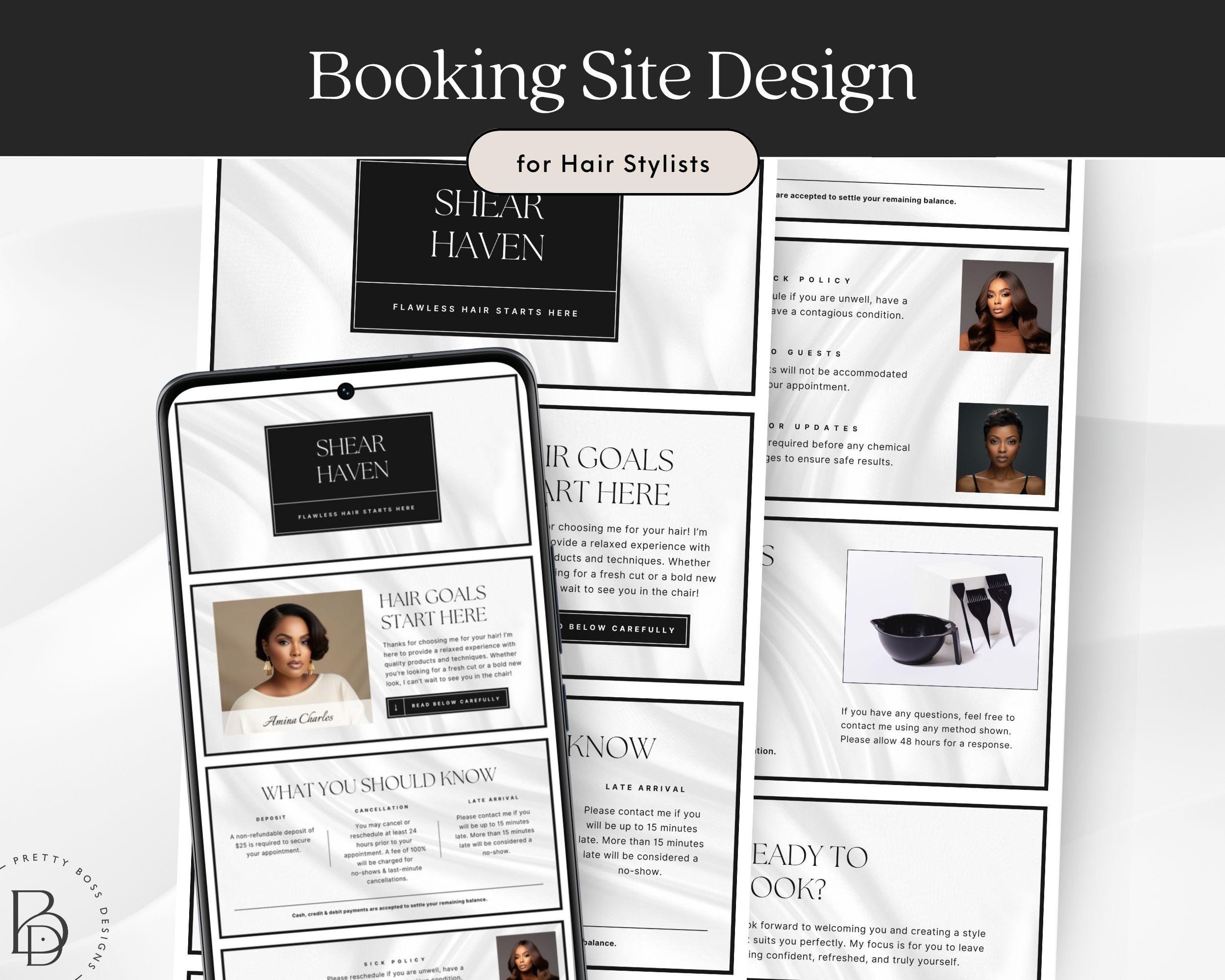 Square Booking Site Hairstylist Acuity Scheduling Template Canva Website Banner with Hair Colorist Business Policies for Appointment Page
