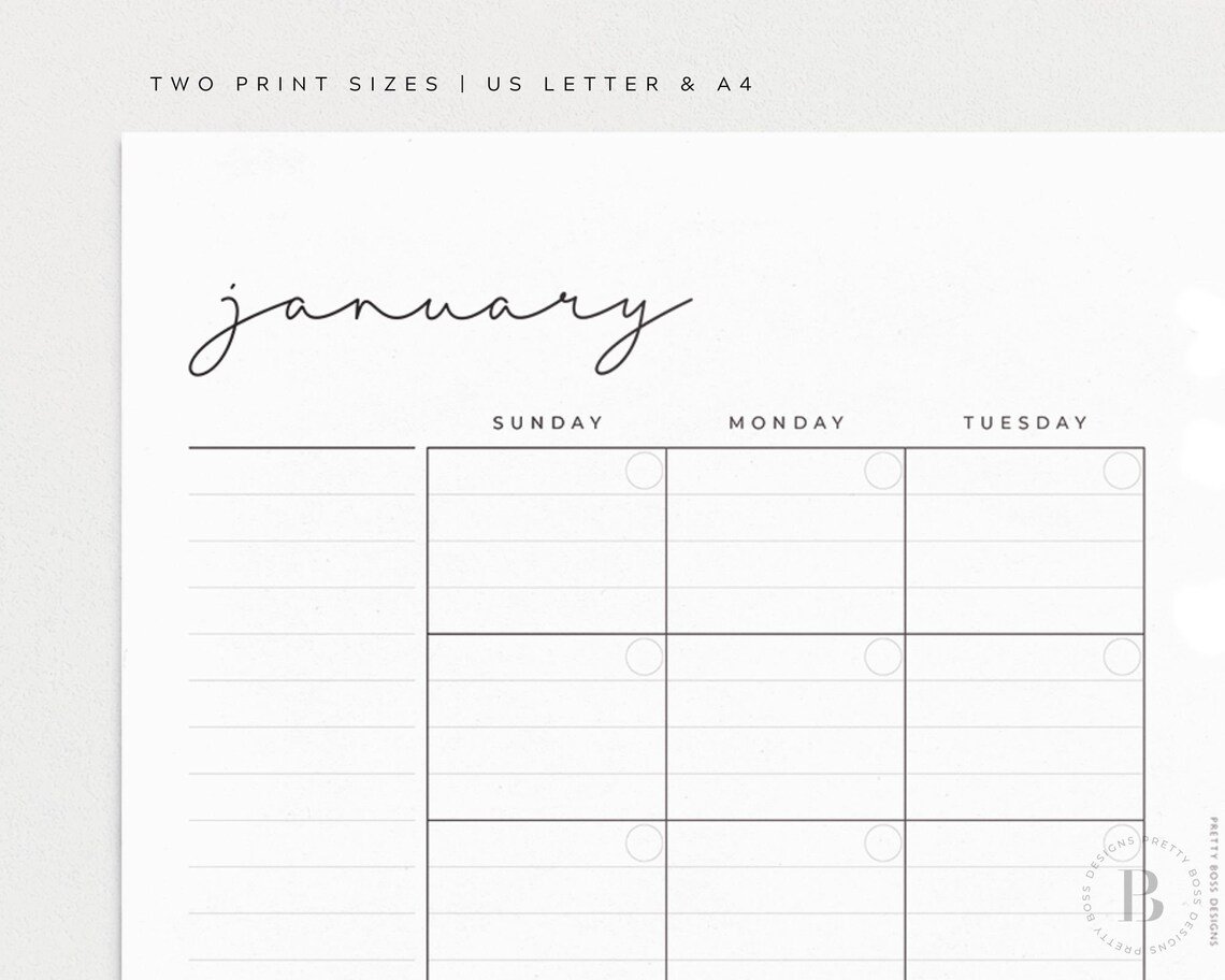 Lined Monthly Planner Printable Undated Monthly Calendar A4 Etsy