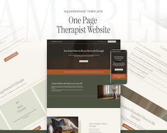 One Page Therapist Website Template Squarespace | Earthy, Sophisticated Design for Mental Health Professionals | Bonus Booking Page