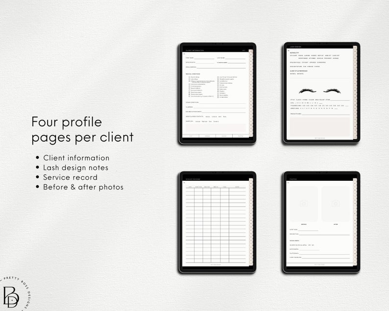 Four iPads showing pages from  Planner for iPad