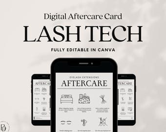 Lash Aftercare Card Digital Business Card Template Canva Lash Tech Template Beauty Salon Lash Care Instructions Card Neutral Branding Colors