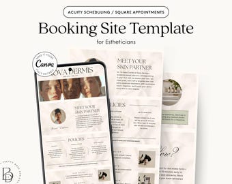 Square Booking Site Template for Esthetician Acuity Scheduling Template Skincare Canva Website Banners Medspa Aesthetic Online Scheduler