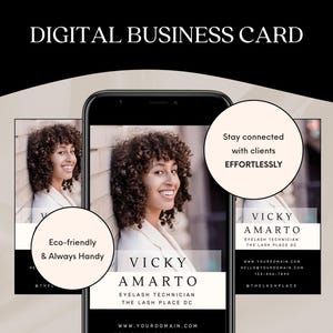 Lash Business Card Digital for Networking Event Template Canva Editable Design for Virtual Business Card Minimalist Branding Beauty Salon
