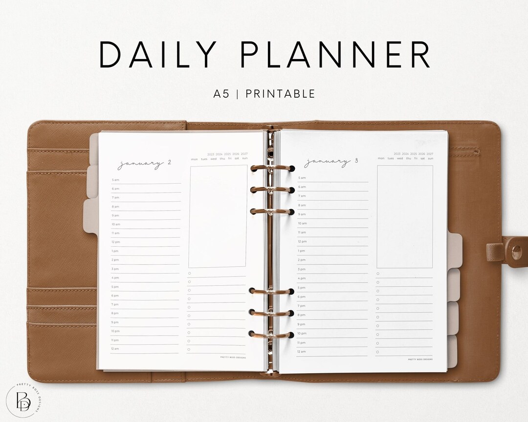 A5 Daily Planner Inserts Printable for Full Year 2023 to 2027 Etsy