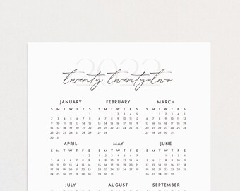 2022 calendar printable etsy