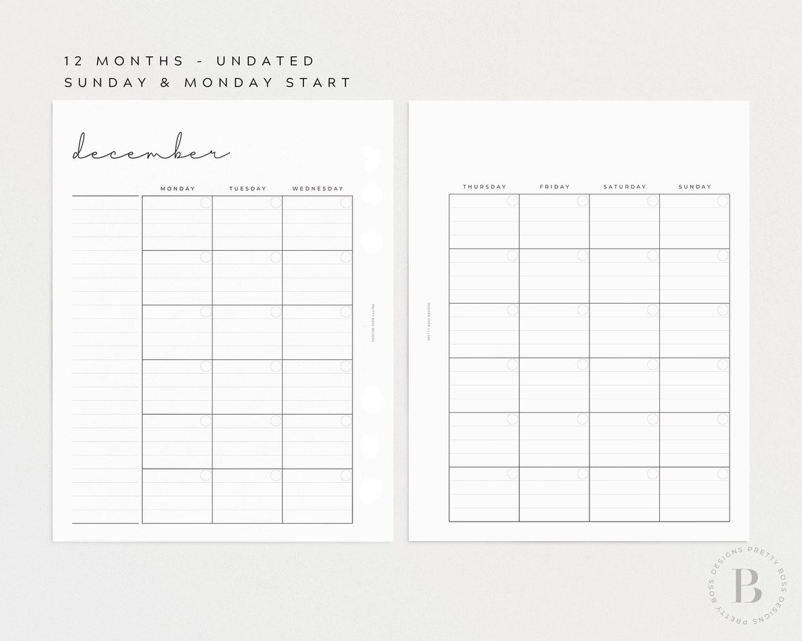Lined Monthly Planner Printable Undated Monthly Calendar A4 Etsy
