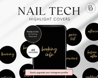 Portadas destacadas de Instagram para Nail Tech: Marca minimalista de salón (60 archivos JPEG)