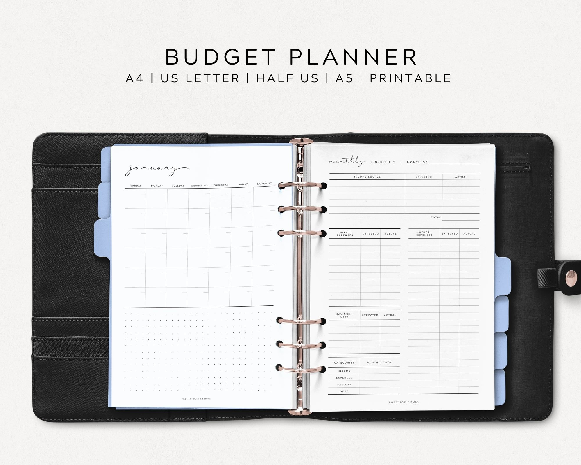 finance journal budget planner Half Letter printable budget planner