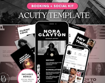 Makeup Artist Acuity Scheduling Template, Branding Social Media Kit (Canva Designs)