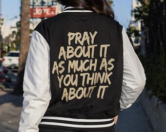 Faith Over Fear Varsity Jacket | Christian Letterman Jacket | Recovery Gift | Christian Fitness Apparel | Barbell Cross | Faith Streetwear