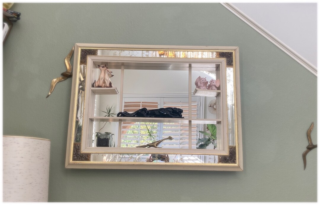 Mirrored Wall Shelf Shadow Box Frame Hollywood Regency Mid Century by