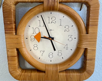 Mid Century Howard Miller Rattan Clock