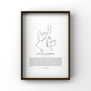Compatibilité couple du zodiaque - oeuvre d'art encadrée - femme et femme - compatibilité amoureuse / cadeau pour couple