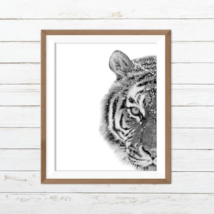 Tiger print, tiger printable, tiger wall art, black and white animal print