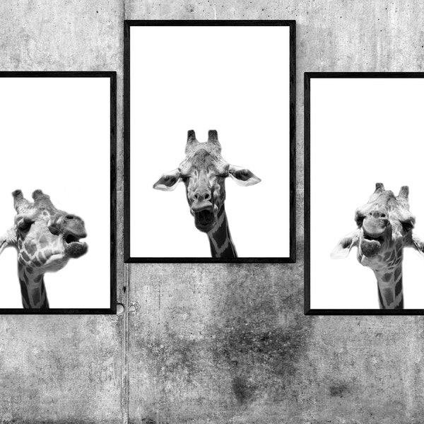 Funny animal print, animal print set of 3, giraffe printable, giraffe print, giraffe wall art, animal wall art, animal printable