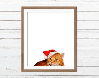Christmas cat decorations, cat printable, cat print, cat wall art