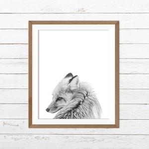 Fox printable, fox print, fox wall art, fox print art, woodland animal, black white print, animal printable