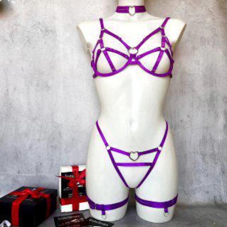 Bondage harness Cupless lingerie sex harness Chest cage harness, Plus size Crotchless panties Open cup Crotchless lingerie open crotch panty