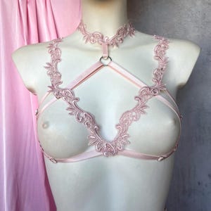 Cupless lingerie Open cup bra Bridal Body harness - BLOOM White harness strappy lingerie. Honeymoon lingerie Plus size harness Cage bras
