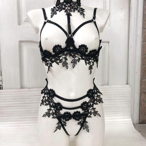 Shelf bra floral lingerie - ORCHID | Handmade lingerie in custom size Black colors Mature